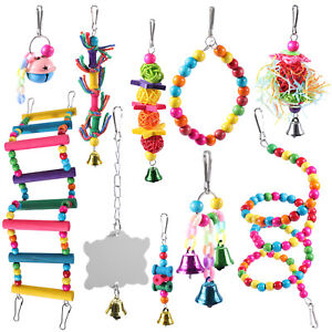 10 Packs Bird Parrot Toy for Parakeet Cockatiel Bird Cage Hanging Toys Colorful