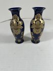 Pair of Cobalt Blue and Gold Porcelain Vases made in China 6 inches Tall