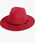 Verabella Classic Fedora Hat Womens Size L/XL Red Wide Brim Cotton Blend