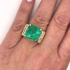 4Ct Lab-Created Ascher Cut Emerald & Diamond Men's Ring 14K Yellow Gold Plated