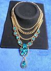 (#106) GORGEOUS TEAL COLOR CRYSTAL STATEMENT NECKLACE