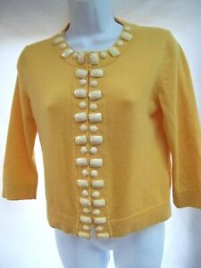 Banana Republic cardigan sweater sz PM mustard facet beads wool blend 3/4 MINT