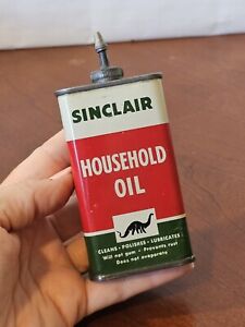 Vintage BLACK Dino SINCLAIR 4 Oz Lead Top Household Oil Can  Old Handy Oiler Tin