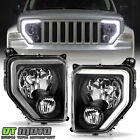 For 2008-2012 Jeep Liberty Upgrade Style Black LED Tube Headlights w/ Fog Lamp