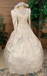 Jessica McClintock Vintage White Satin Bridal Gown Wedding Dress Size 6 And Hat
