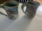 Handmade Signed Pottery Mugs Set Of 2  Preowned But Not Used Beautiful Design
