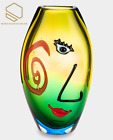 Glass Vase Murano Style Female Face Green and Yellow