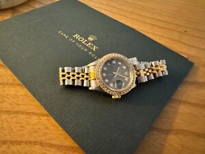 Ladies ROLEX Datejust Two-Tone 18K Gold & Stainless Steel Watch; Navy Dial 69173