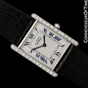Cartier Mens Tank Louis Watch, 18K White Gold & DIamonds over Silver - Mint Cond