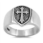Men's Solid Medieval Shield Cross Sterling Silver Ring NEW