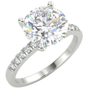 2.88 Ct Round Cut VS1/D Solitaire Pave Diamond Engagement Ring 14K White Gold