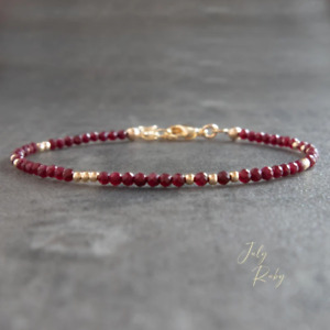 Natural Ruby 2MM Beaded Gemstone Crystal Healing Minimalist Women Bracelet Gifts
