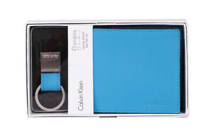 Calvin Klein Ck Men's Leather Wallet Bifold Id Key Fob Set Blue 79515