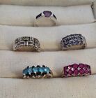Lot of 5 Sterling Silver Bands Rings w/ Multi Gemstones Marcasites