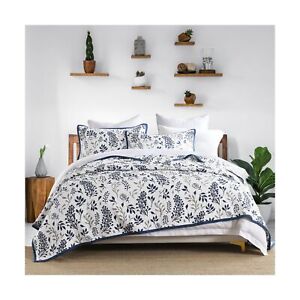 Quilt King Size - Blue Floral Quilt Set 100% Cotton Bedding Set Farmhouse Qui...