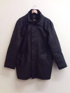 Men's UNION RIVER Black Leather Jacket Longline Button Autumn Coat Size M 38-40