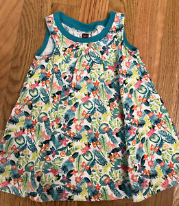 Tea Collection baby girl size 6-9 mo Green Floral Tropical Print Trapeze Dress