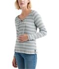 Lucky Brand Womens Lace-Up Neck Pullover Blouse, Grey, Large