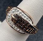Vintage Buckle Ring Size 7 Amber Crystal Rhinestones Gold Tone