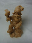 Gnome with Broom and Bird Hand Carved Wood Vintage Italy #I