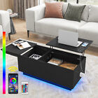 Modern Coffee Table with Charging Station RGB LED Lights End Table Large Storage