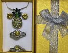 Gorgeous Citrine Yellow Pineapple Necklace, Earrings, & 2 Rings Size 10 Set