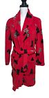 Adonna Red & Black Scotty Dog Print Belted Plush Fleece Bathrobe Robe Size Large