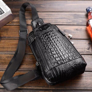 Men's PU Leather Crocodile Pattern Chest Bag Sling Backpack Crossbody Travel Bag