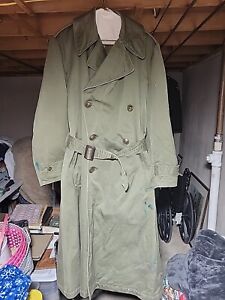 Vintage US Army Military Trench Overcoat Mens Long Small