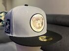 NEW ERA 59 FIFTY CHICAGO CUBS LEATHER LOGO MENS GREY BLK FITTED HAT SZ 7 3/4 NEW