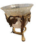 VTG Round Brass 3 Leg Vase Bowl Plant Holder Pedestal Orb Display Stand W Bowl