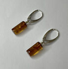Natural Cylinder AMBER Earrings with Sterling Silver.COGNAC Color Amber Earrings