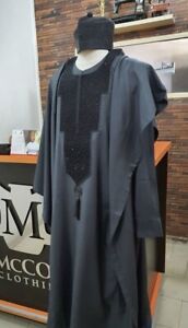 Gray and Black Agbada Babariga 3 Pieces Men Groom Suit African Clothing for Men