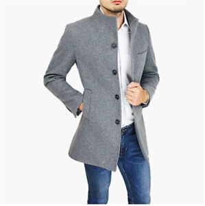 Men's Winter Warm Woolen Trench Coat Business Fitted Overcoat Long Jacket Coats