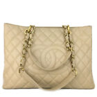 CHANEL Quilted GST Caviar Skin Chain Grand Shopping Tote Bag Beige/6Y1895