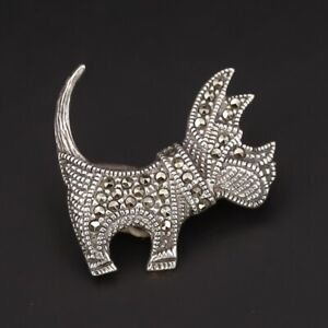 VTG Sterling Silver - ART DECO Marcasite Pave Dog Animal Brooch Pin - 3g