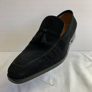 Sutor Mantellassi Loafers Black Leather Suede Tassel Apron Toe Shoes Size 10.5
