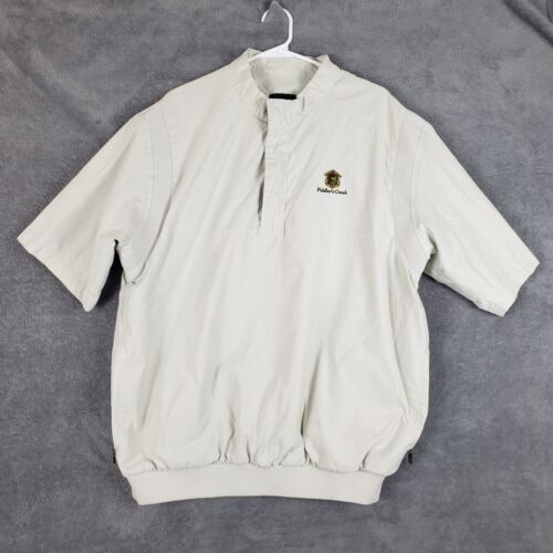 Nick Price Golf Jacket Mens Large Lined Windbreaker Ivory 1/4 Zip Flap Pockets