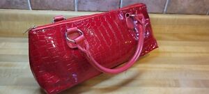 Bright Red Faux Patent Leather Alligator Embossed Purse Bag Handbag
