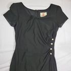 En Francais by Huey Waltzer Women's Size 6 Black SS Dress Bling Buttons Zip-Up