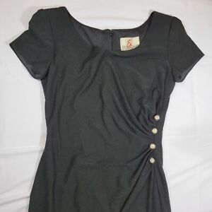 En Francais by Huey Waltzer Women's Size 6 Black SS Dress Bling Buttons Zip-Up
