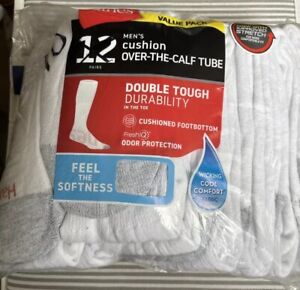 Hanes Men's 10 Pair Cushion Over-the-Calf-Tube White Socks Shoe Size 6-12