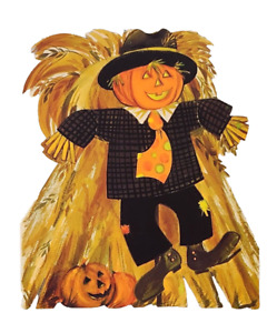 Vintage Hallmark Scarecrow Haystack Halloween Diecut One Sided