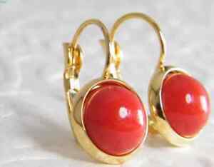 Beautiful 5.12ct Red Coral 18K Yellow Gold Over Lever Back Earrings For Women's