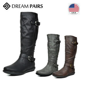 DREAM PAIRS Women Riding Boots Faux Fur Lined Side Zip Military Knee High Boots