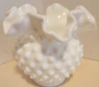 Vintage White Hobnail Ruffled Crimped Fenton Milk Glass Vase Bowl 3