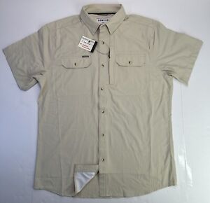 Poncho Pearl Button Shirt Short Sleeve Mens Large Slim Fit Tan Western NWOT