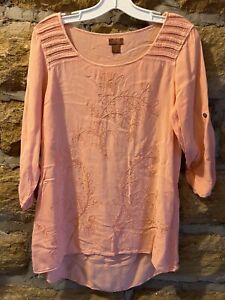 Scully Western Coral Embroidered Tunic Blouse - M