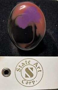 State Art Corp Large Oval Acrylic Plastic Ring Black Pink Purple Swirl Size 7