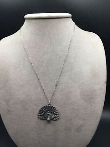 Lovely Peacock Necklace Silver Tone Pewter Delicate Chain Bird Pendant Necklace